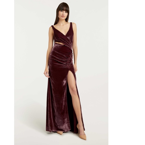 NEW Cinq a Sept PLUM Callalily GENEVIVE Cutout VELVET Ruched BOW Evening GOWN 12 - Picture 15 of 16